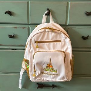 Walt Disney World 50th Anniversary White & Gold Iridescent Backpack. Never Used!